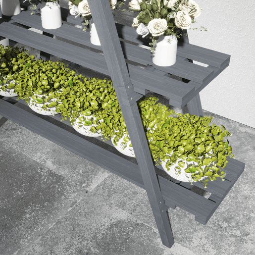 Outsunny Suporte de Madeira para Plantas Dobrável Estante Decorativo para Vasos de 3 Níveis com Estrutura em Forma de A para Jardim Pátio Varanda 100x36x112 cm Cinza