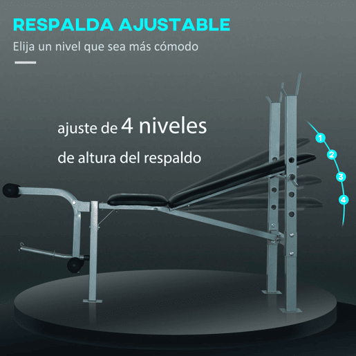 HOMCOM Conjunto de Banco de Musculação Multifuncional e Barra de Pesos com 6 Discos de Peso Intercambiáveis para Treino de Força e Braços em Casa Ginásio 165x68x114 cm 130x28x28 cm Multicor