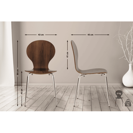Set De 2 Sillas De Comedor Apilable Diego Madera Nogal 45X43X86 cm