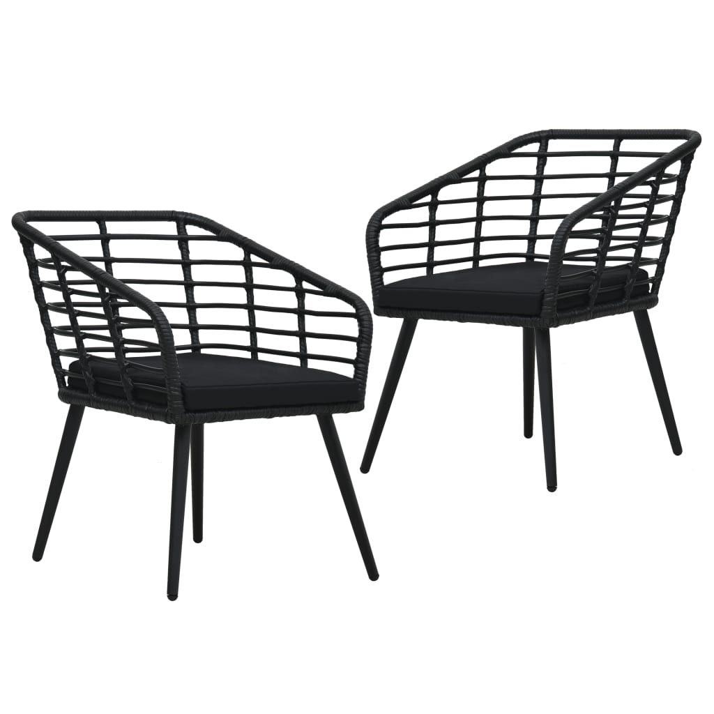 2 Sillas de jardín de ratán sintético con cojines Negro