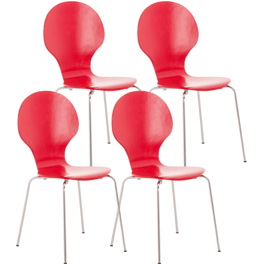 Set 4x Sillas de Visita Diego Apilable Madera Rojo 45X43X86 cm
