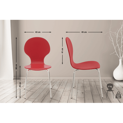 Set 4x Sillas de Visita Diego Apilable Madera Rojo 45X43X86 cm