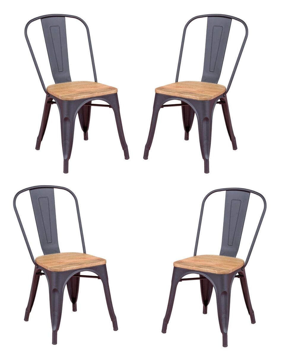Pack de 4 sillas metálicas con asiento de madera - bistro