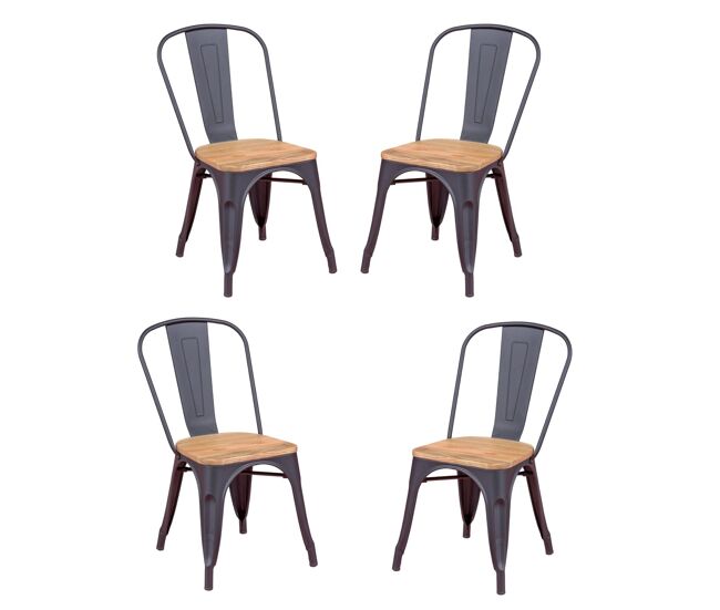 Pack de 4 sillas metálicas con asiento de madera - bistro