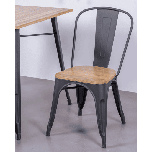 Pack de 4 cadeiras metálicas com assentos de madeira - Bistro Pack de 4 cadeiras metálicas com assentos de madeira - Bistro
