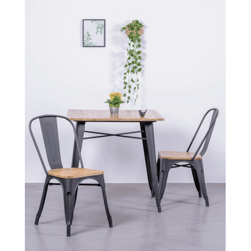 Pack de 4 cadeiras metálicas com assentos de madeira - Bistro Pack de 4 cadeiras metálicas com assentos de madeira - Bistro
