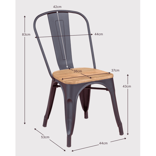 Pack de 4 cadeiras metálicas com assentos de madeira - Bistro Pack de 4 cadeiras metálicas com assentos de madeira - Bistro