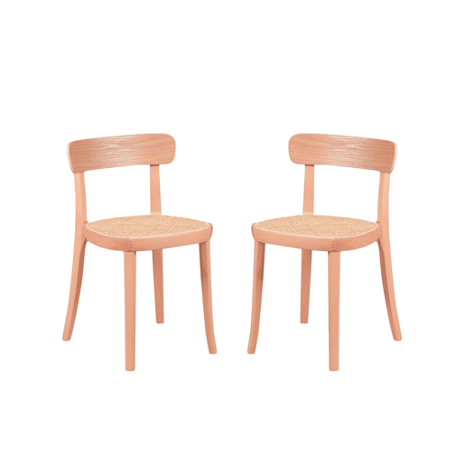 Pack de 2 cadeiras de madeira com assento em rattan natural - Tours