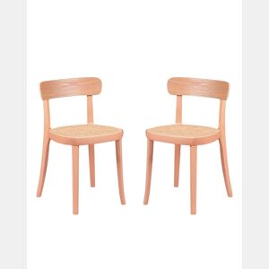 Pack de 2 cadeiras de madeira com assento em rattan natural - Tours