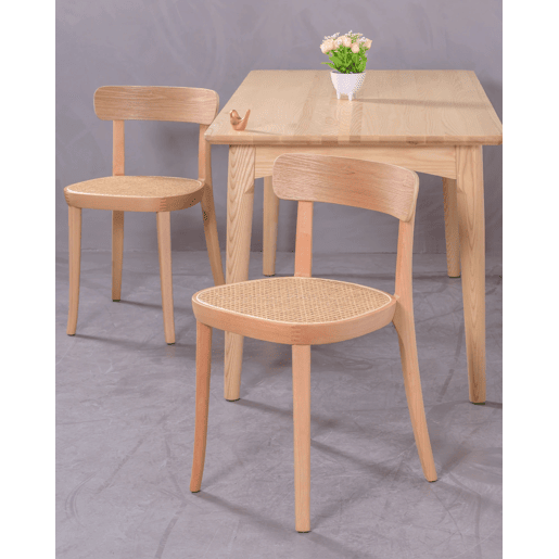 Pack de 2 cadeiras de madeira com assento em rattan natural - Tours