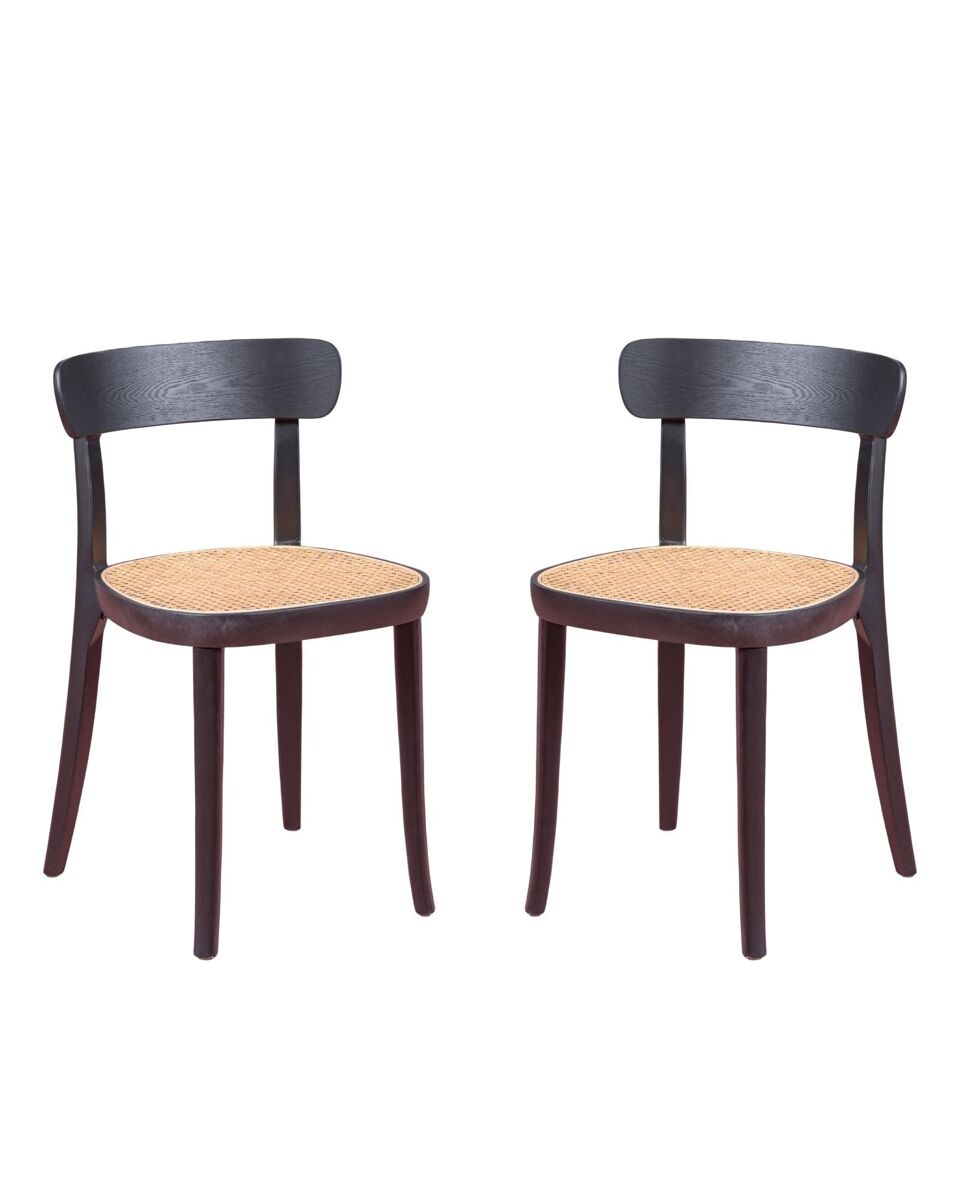 Pack de 2 sillas de madera con asiento de ratán natural - tours
