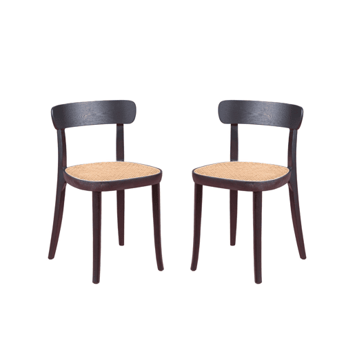 Pack de 2 cadeiras de madeira com assento em rattan natural - Tours