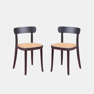 Pack de 2 cadeiras de madeira com assento em rattan natural - Tours
