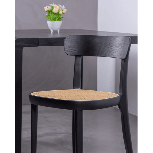Pack de 2 cadeiras de madeira com assento em rattan natural - Tours