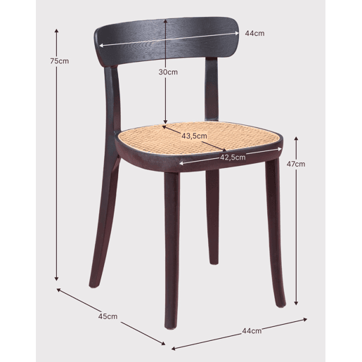Pack de 2 cadeiras de madeira com assento em rattan natural - Tours