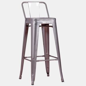 Banqueta industrial em aço metalizado com encosto baixo (76cm) - Bistro
