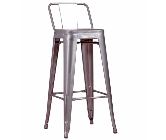 Taburete industrial en acero metalizado con respaldo bajo (76cm) - bistro
