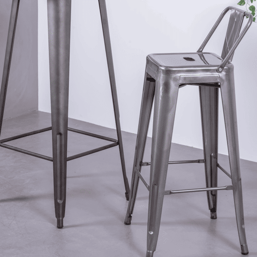 Banqueta industrial em aço metalizado com encosto baixo (76cm) - Bistro Banqueta industrial em aço metalizado com encosto baixo (76cm) - Bistro