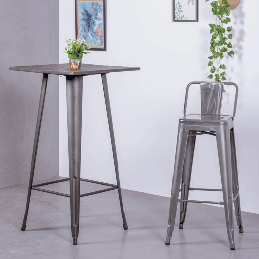 Banqueta industrial em aço metalizado com encosto baixo (76cm) - Bistro Banqueta industrial em aço metalizado com encosto baixo (76cm) - Bistro