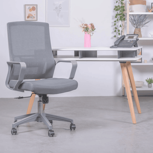 Cadeira de escritório ergonômica ajustável em mesh respirável com acabamento cinza - Mesh