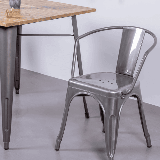 Cadeira industrial com braços em aço metálico - Bistro