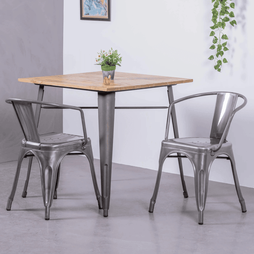 Cadeira industrial com braços em aço metálico - Bistro