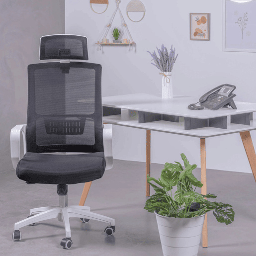 Cadeira de secretária ergonómica em mesh respirável e apoio de cabeça ajustável - Mesh