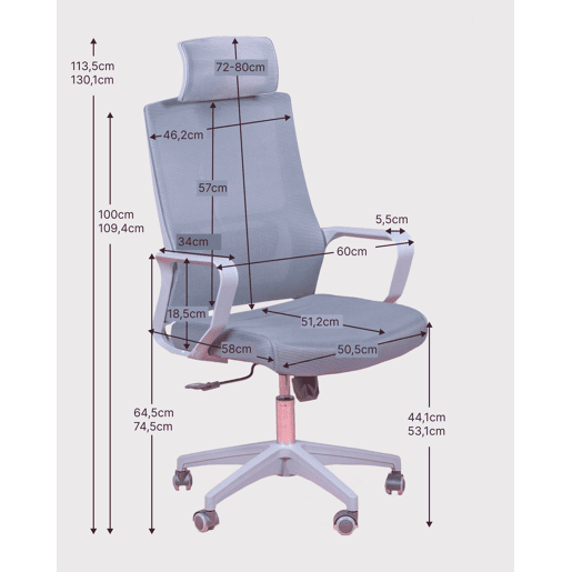 Cadeira de secretária ergonómica em mesh respirável e apoio de cabeça ajustável - Mesh