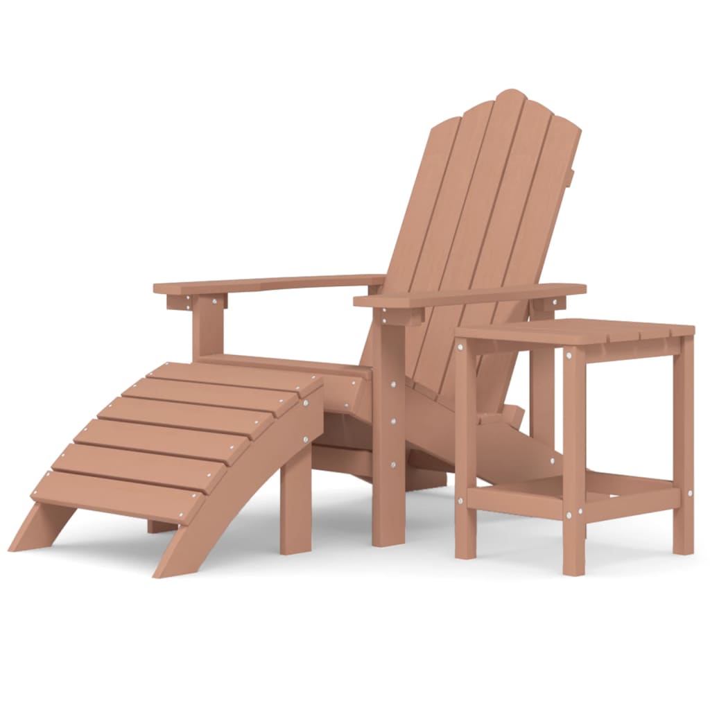 Silla de jardin adirondack con reposapiés y mesa hdpe marrón
