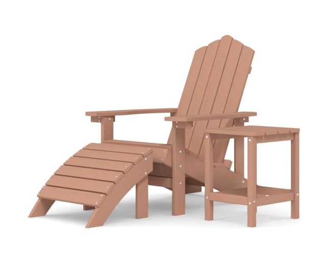 Silla de jardin adirondack con reposapiés y mesa hdpe marrón