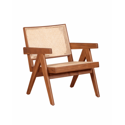 Poltrona clássica com braços em madeira de teca e rattan natural - Compass