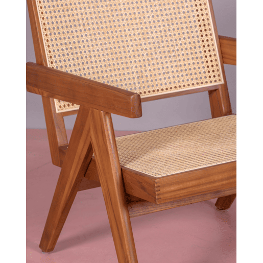 Poltrona clássica com braços em madeira de teca e rattan natural - Compass