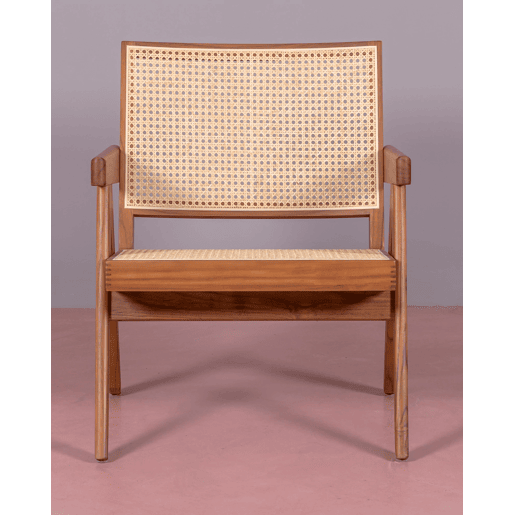 Poltrona clássica com braços em madeira de teca e rattan natural - Compass