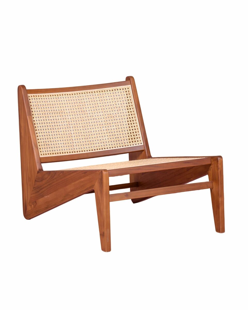 Sillón bajo en madera de teca y ratán natural - compass