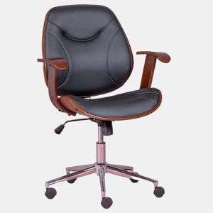 Cadeira de escritório de design em madeira de nogueira escura e estofada em imitação de couro - Nordic