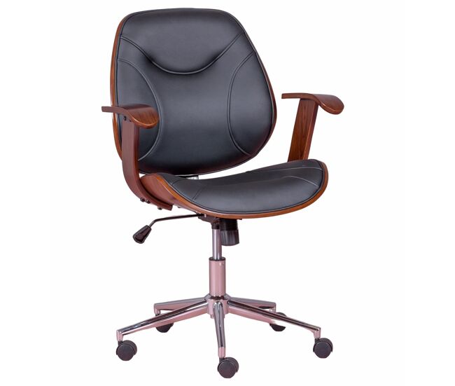 Silla de oficina de diseño con madera oscura de nogal y tapizada en polipiel - nordic