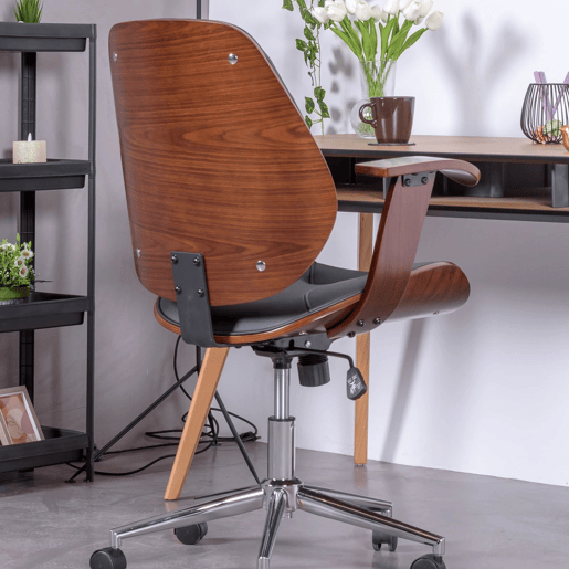 Cadeira de escritório de design em madeira de nogueira escura e estofada em imitação de couro - Nordic