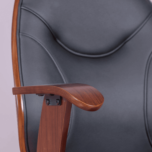 Cadeira de escritório de design em madeira de nogueira escura e estofada em imitação de couro - Nordic