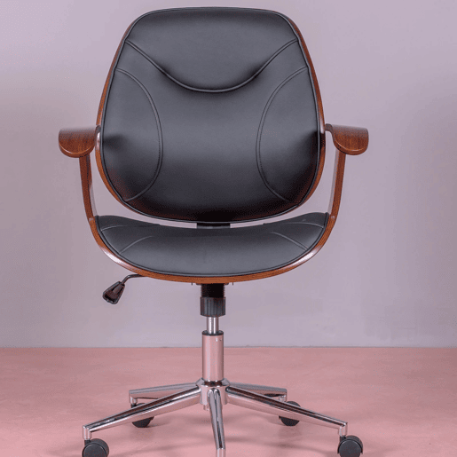 Cadeira de escritório de design em madeira de nogueira escura e estofada em imitação de couro - Nordic