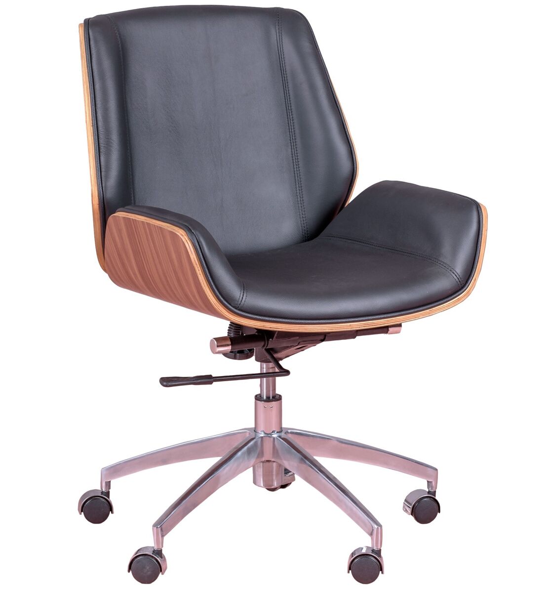 Silla de oficina con madera de nogal y tapizada en piel italiana - nordic