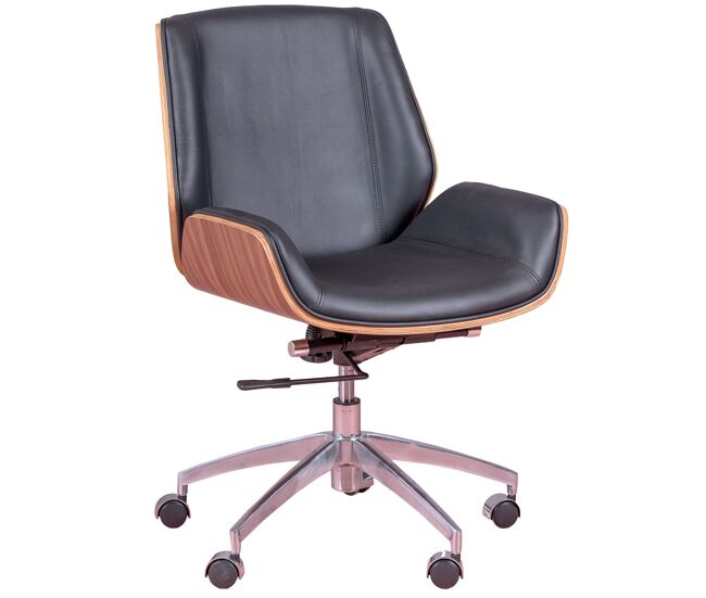 Silla de oficina con madera de nogal y tapizada en piel italiana - nordic
