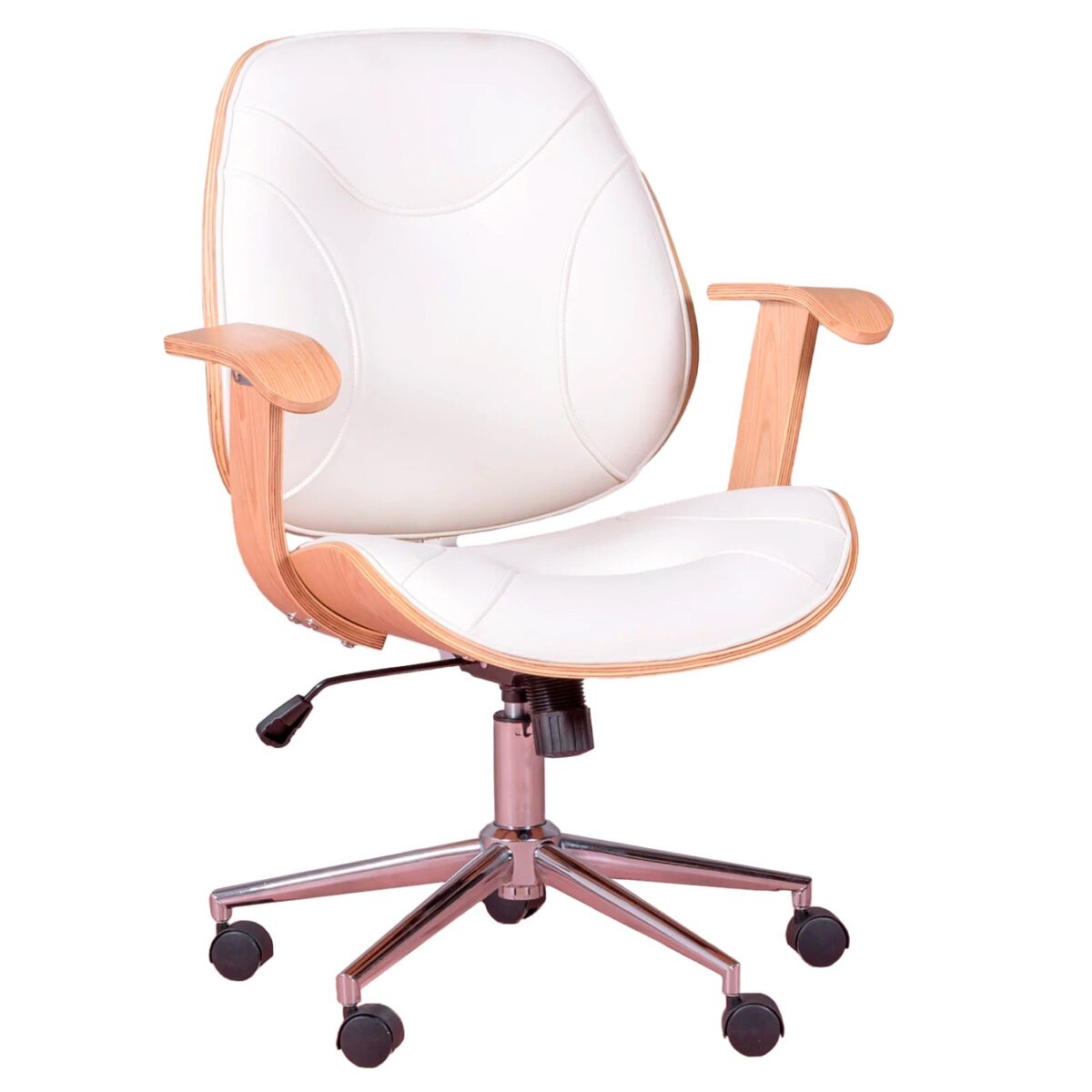 Silla de oficina de diseño con madera clara de arce y tapizada en polipiel - nordic