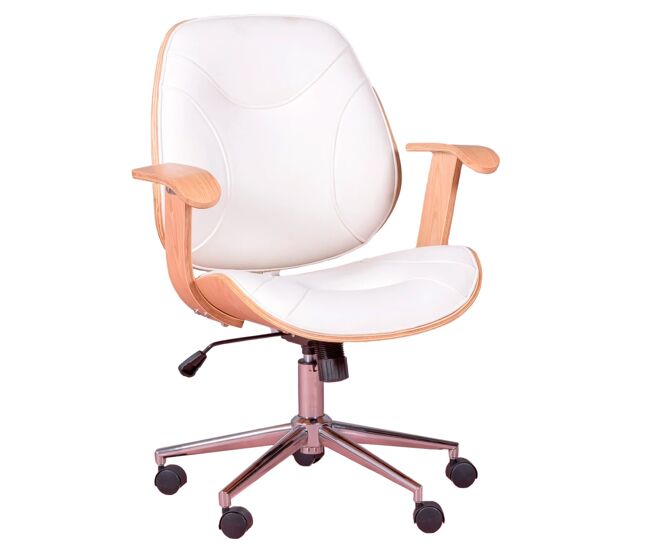 Silla de oficina de diseño con madera clara de arce y tapizada en polipiel - nordic