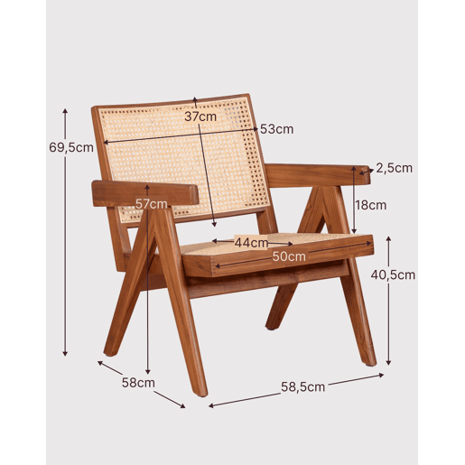 Poltrona clássica com braços em madeira de teca e rattan natural - Compass