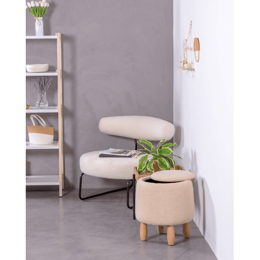 Poltrona de design estofada em bouclé e base em aço - Oxford Poltrona de design estofada em bouclé e base em aço - Oxford