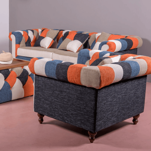 Sofá de 1 lugar estofado em patchwork - Chesterfield