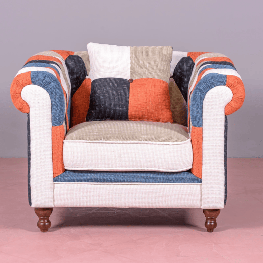 Sofá de 1 lugar estofado em patchwork - Chesterfield