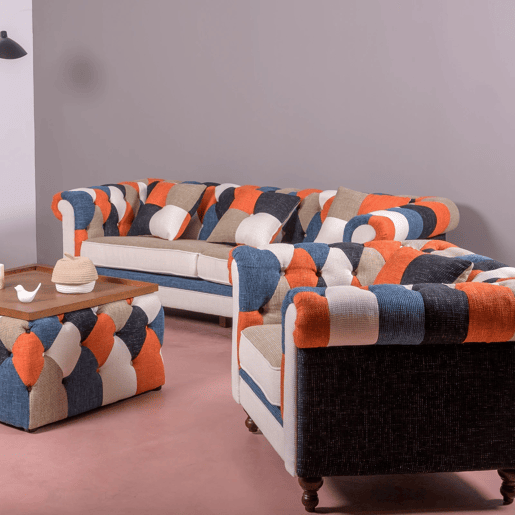 Sofá de 1 lugar estofado em patchwork - Chesterfield