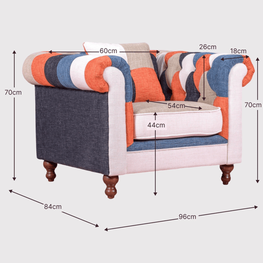 Sofá de 1 lugar estofado em patchwork - Chesterfield