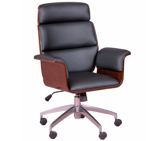 Silla de oficina para ejecutivos en madera oscura de nogal y tapizada en polipiel - nordic s